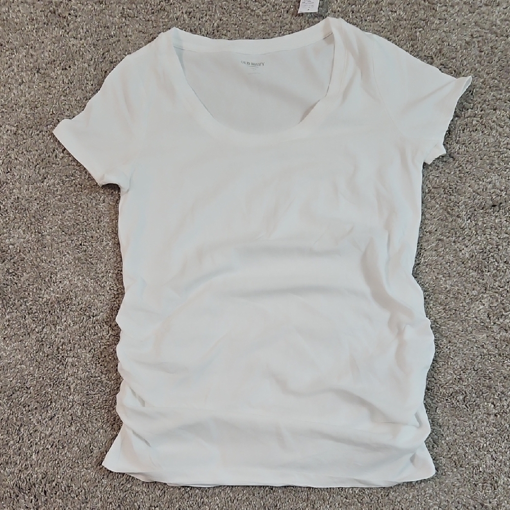 Old Navy White Maternity Ruched Fitted Short Sleeve T-Shirt